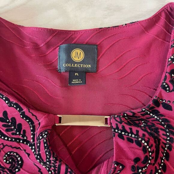 JM Collection‎ Womens Blouse PL Red/Black Velvet Beaded Paisley dark academia - Picture 4 of 8